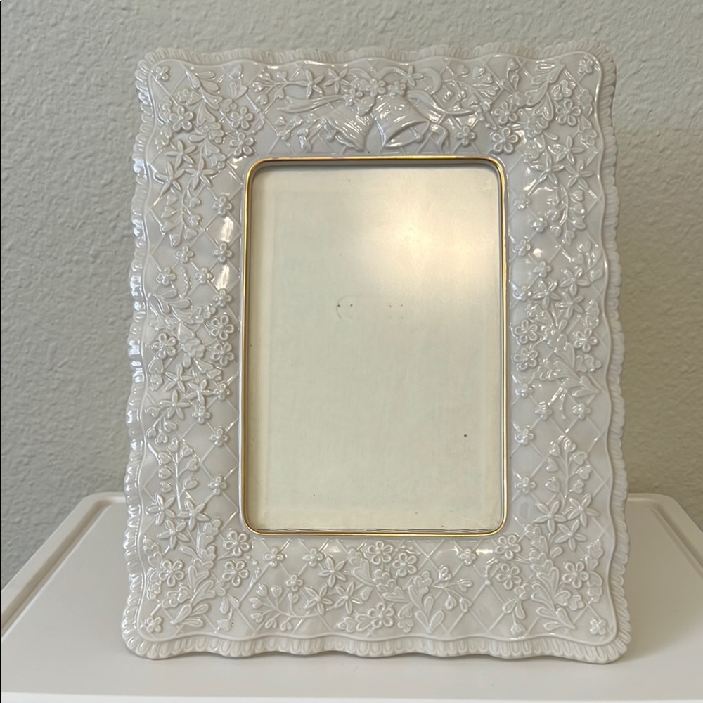 Vintage Lenox Wedding Promises picture frame with a textured flower design.